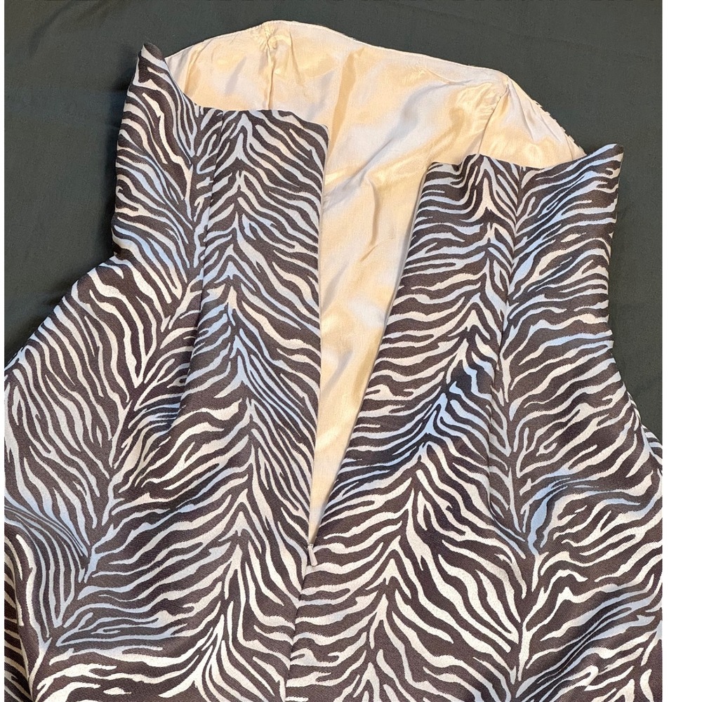 Vintage Jessica McClintock Zebra Print Bubble Hem Strapless Y2K Dress Silver 6 - Picture 7 of 10